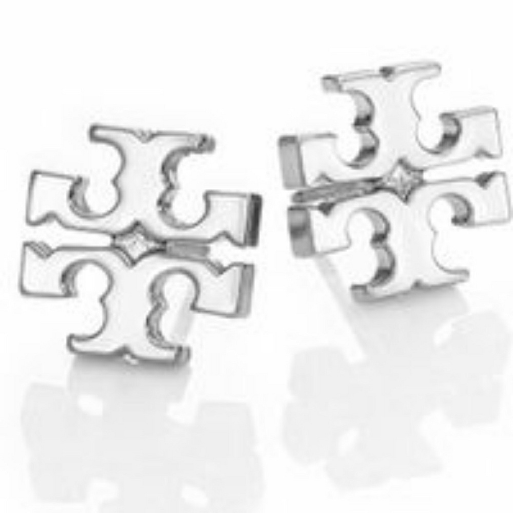 Tory Burch NWOT Silver Small T Logo Stud Earrings - Picture 6 of 6